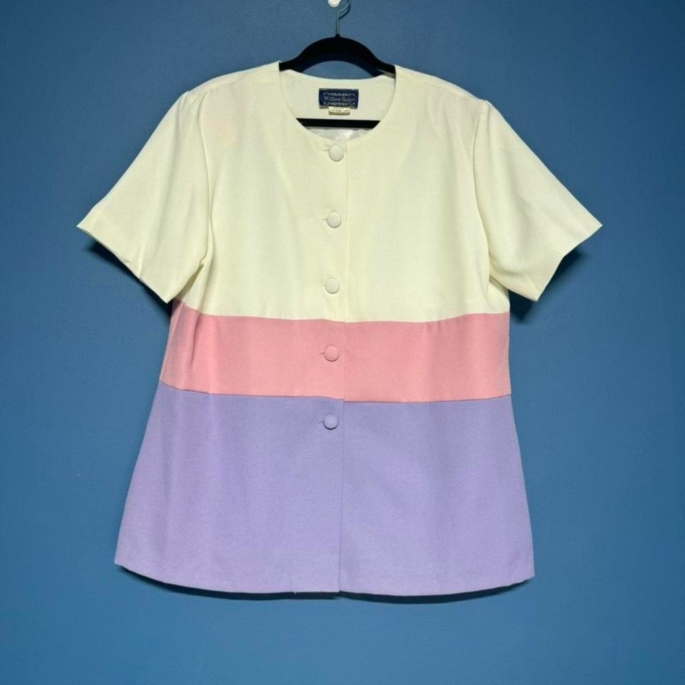 Vintage 90s Pastel Blouse Women's Plus Size 18 Willow Ridge Pink Purple White